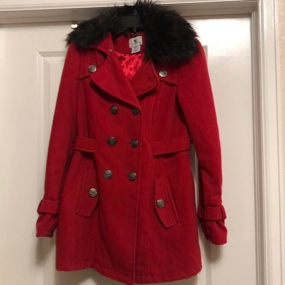Double breasted red pea coat
